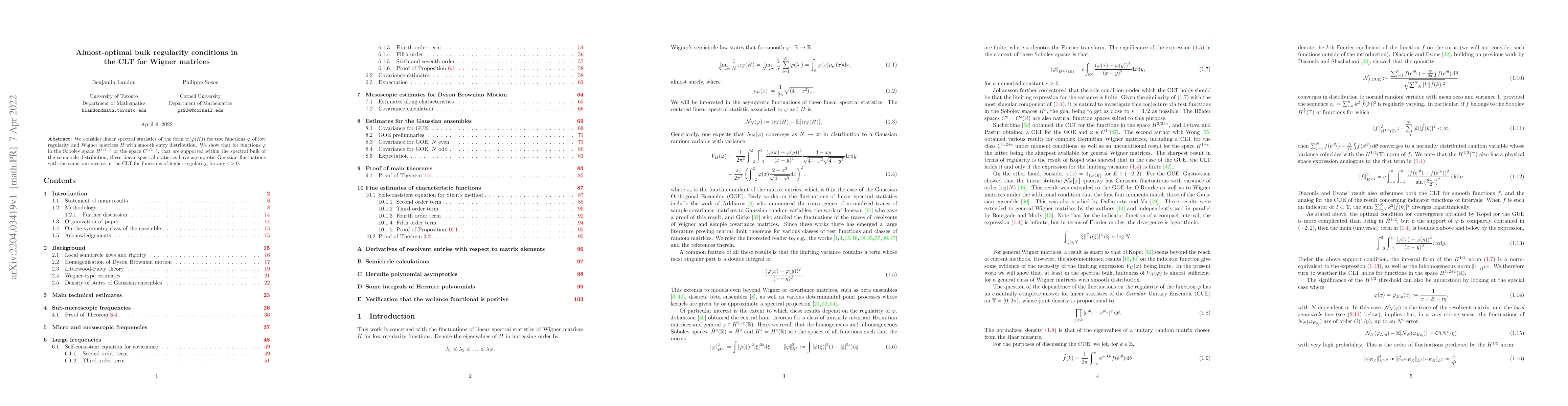 Thumbnail for Almost-optimal bulk regularity conditions in the CLT for Wigner matrices