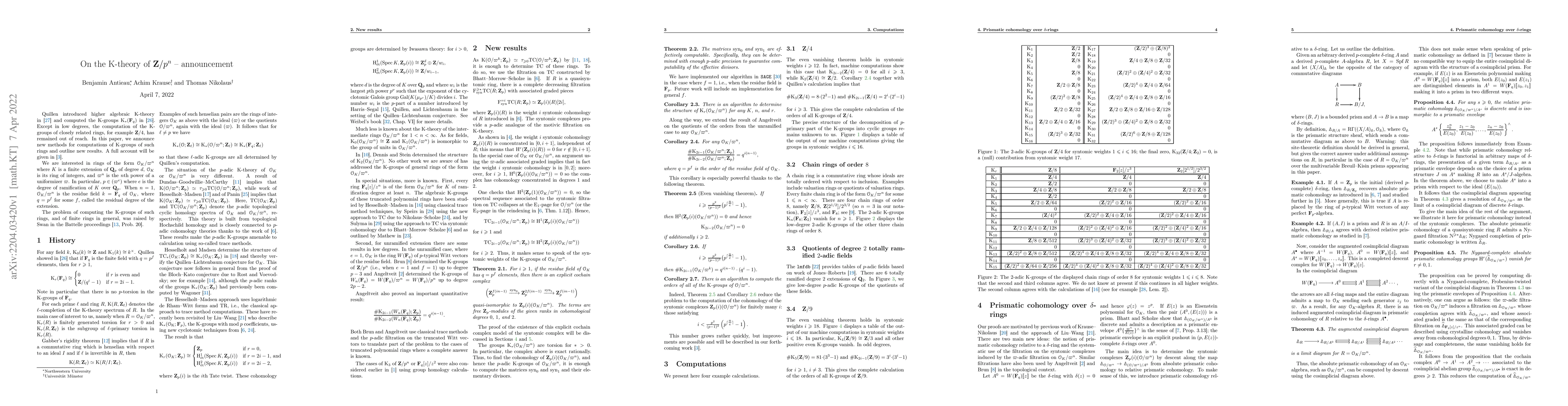 Thumbnail for On the K-theory of $\mathbb{Z}/p^n$ -- announcement
