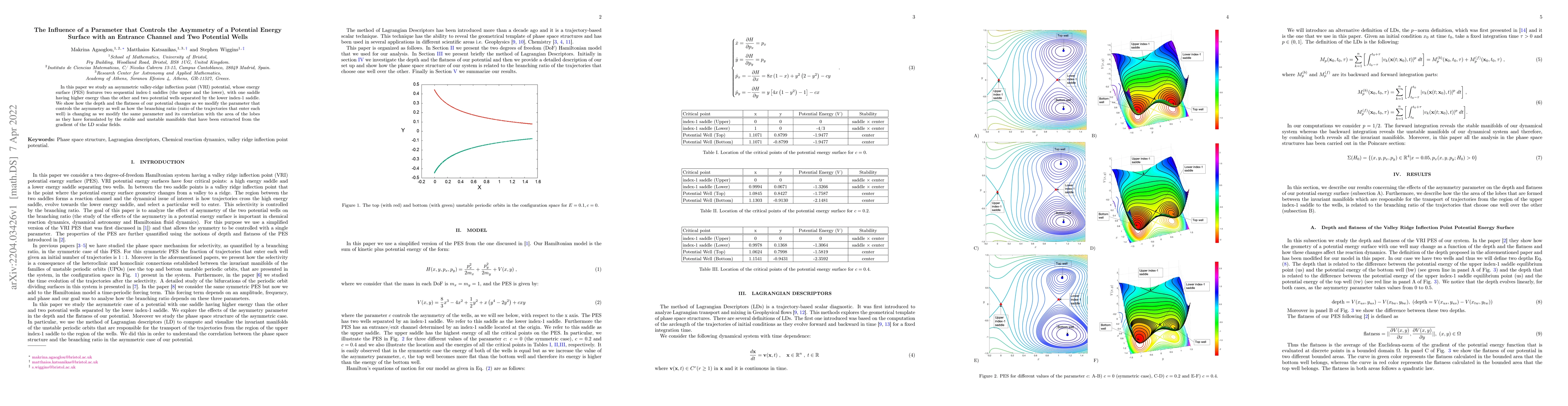 Thumbnail for The Influence of a Parameter that Controls the Asymmetry of a Potential
  Energy Surface with an Entrance Channel and Two Potential Wells