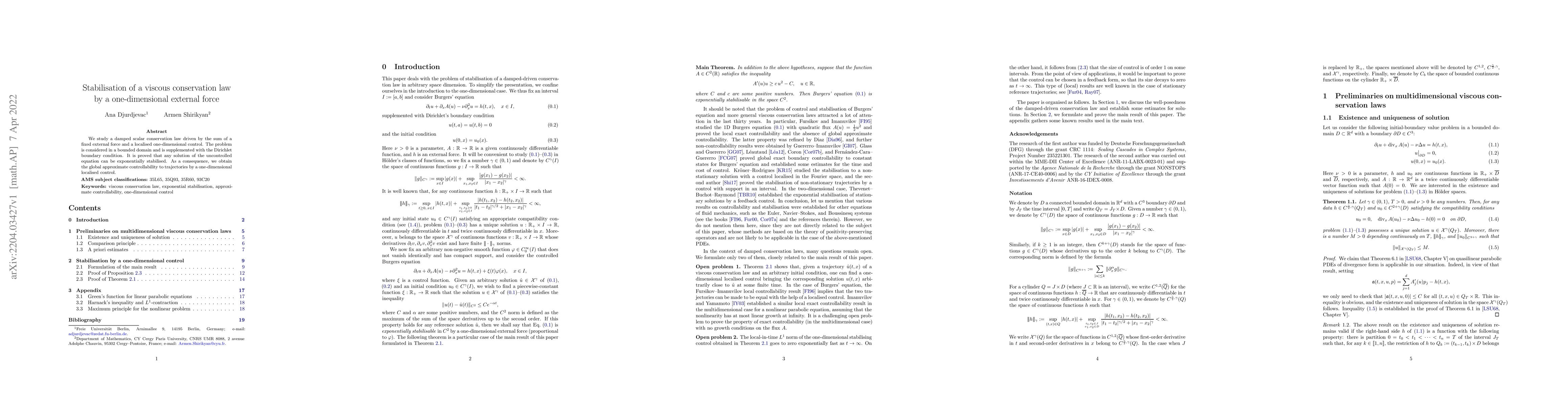 Thumbnail for Stabilisation of a viscous conservation law by a one-dimensional
  external force