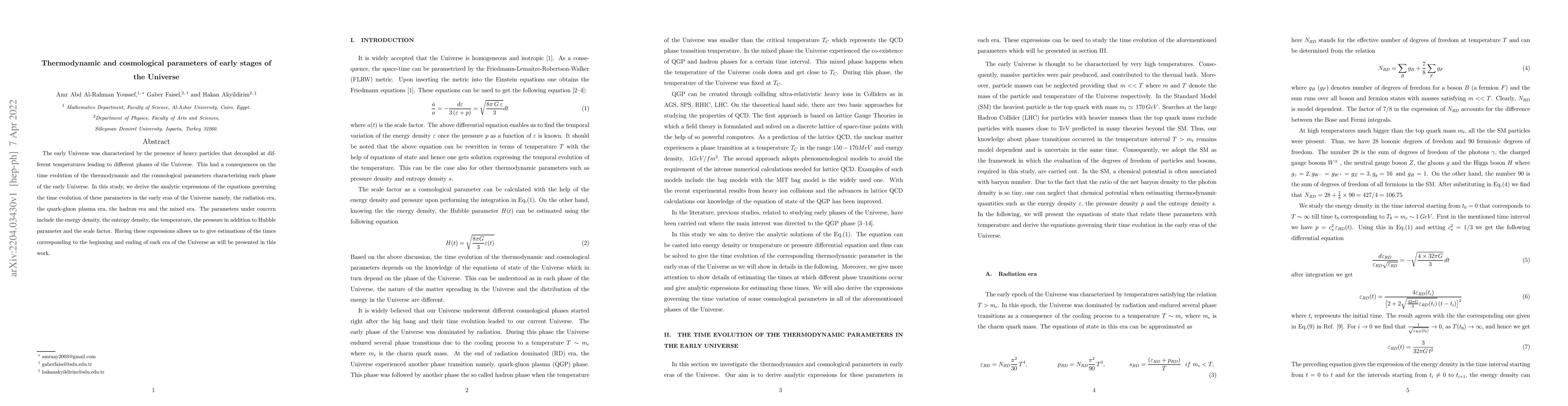 Thumbnail for Thermodynamic and cosmological parameters of early stages of the
  Universe