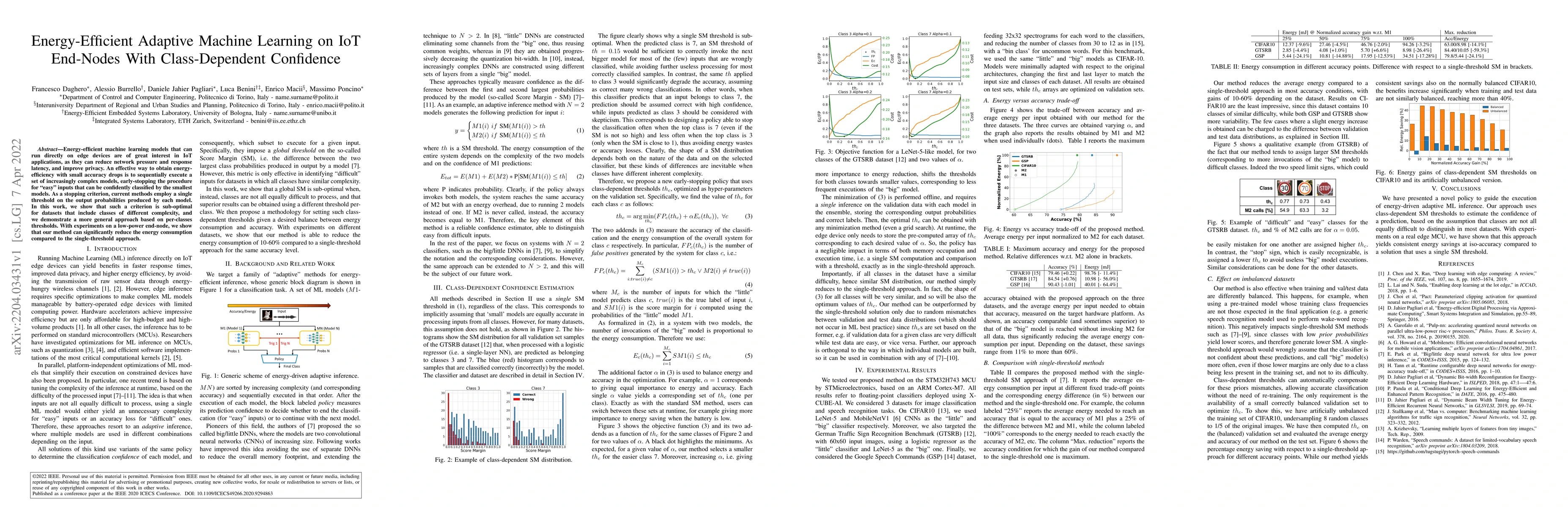 Thumbnail for Energy-Efficient Adaptive Machine Learning on IoT End-Nodes With
  Class-Dependent Confidence