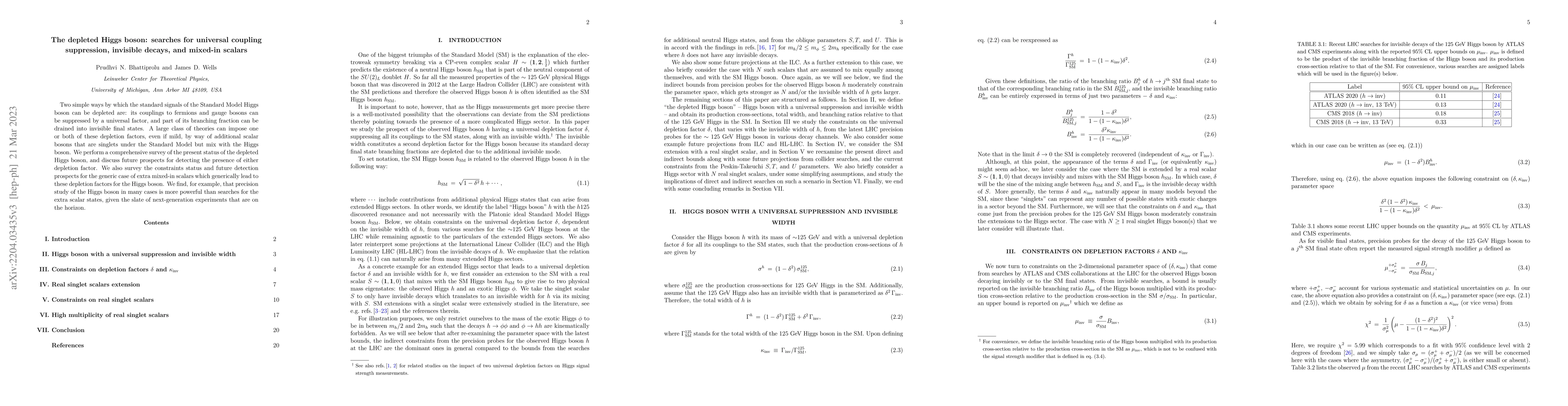 Thumbnail for The depleted Higgs boson: searches for universal coupling suppression,
  invisible decays, and mixed-in scalars