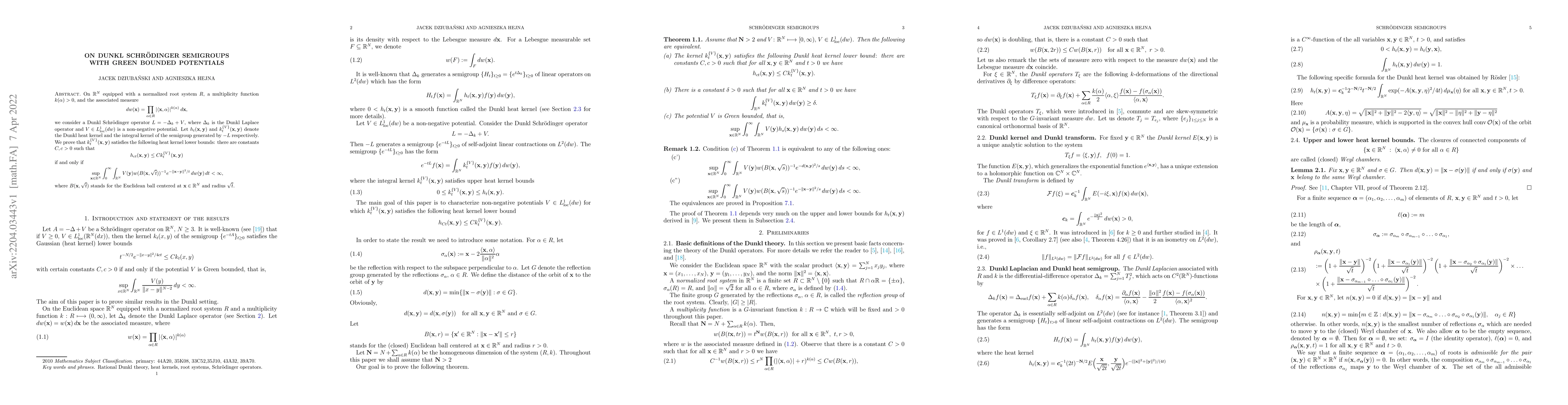 Thumbnail for On Dunkl Schr\"odinger semigroups with Green bounded potentials
