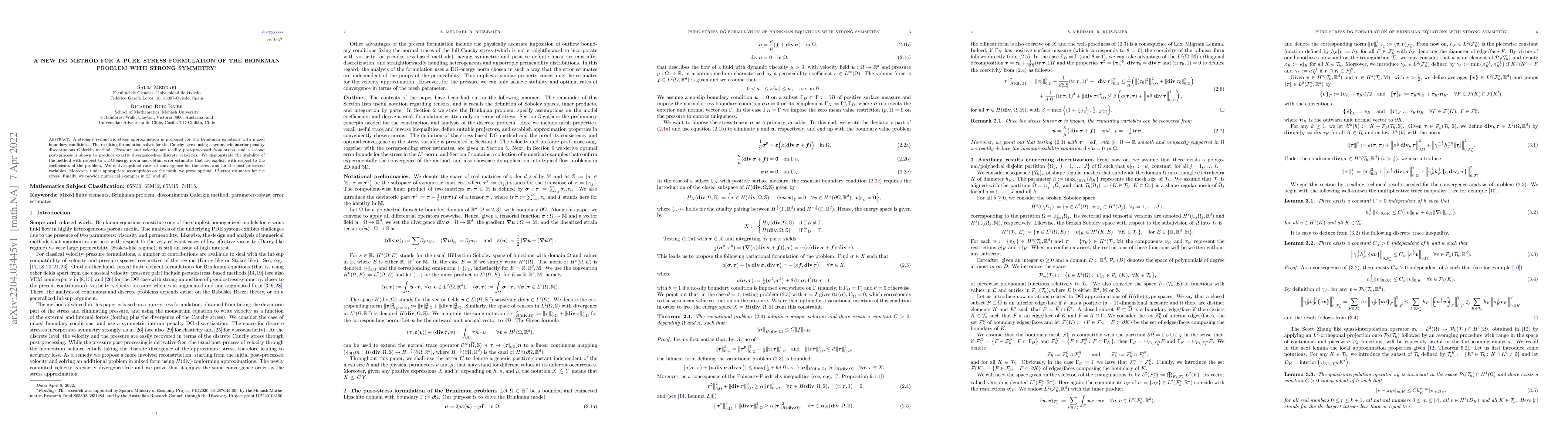 Thumbnail for A new DG method for a pure--stress formulation of the Brinkman problem
  with strong symmetry