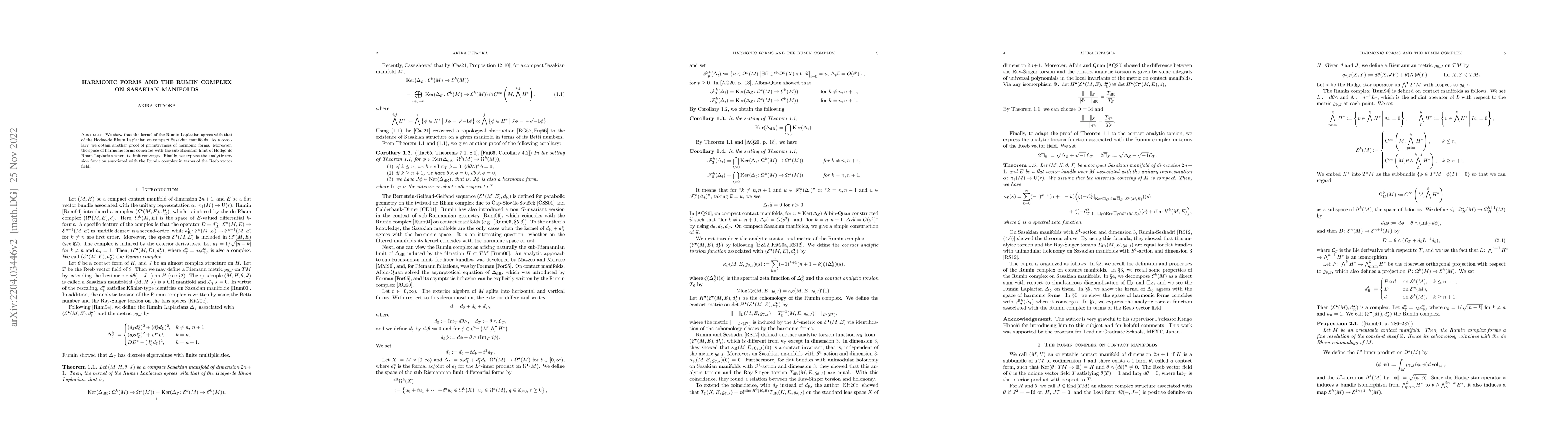 Thumbnail for Harmonic forms and the Rumin complex on Sasakian manifolds