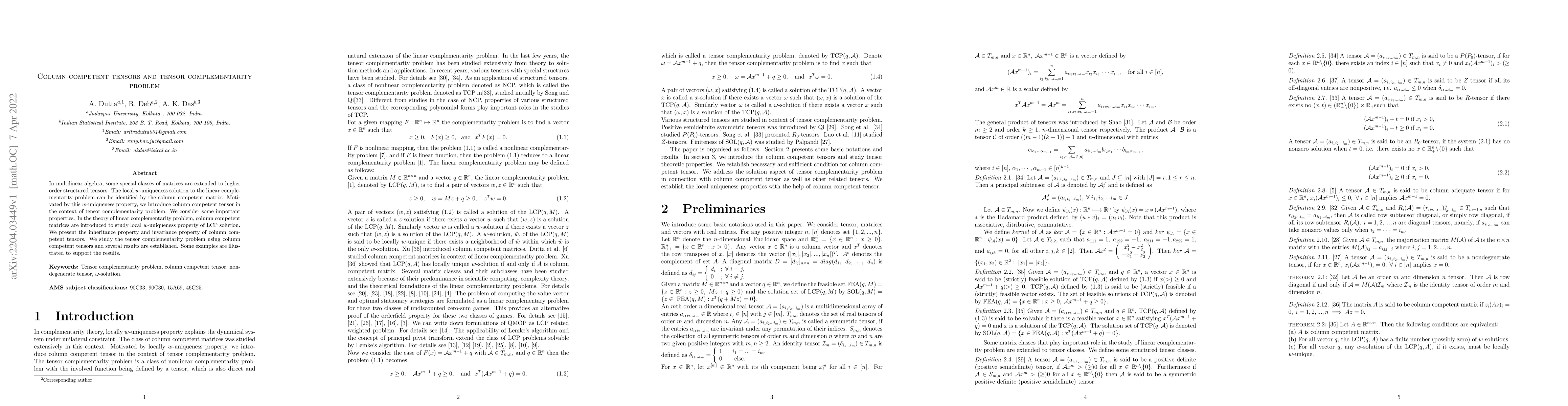 Thumbnail for Column competent tensors and tensor complementarity problem