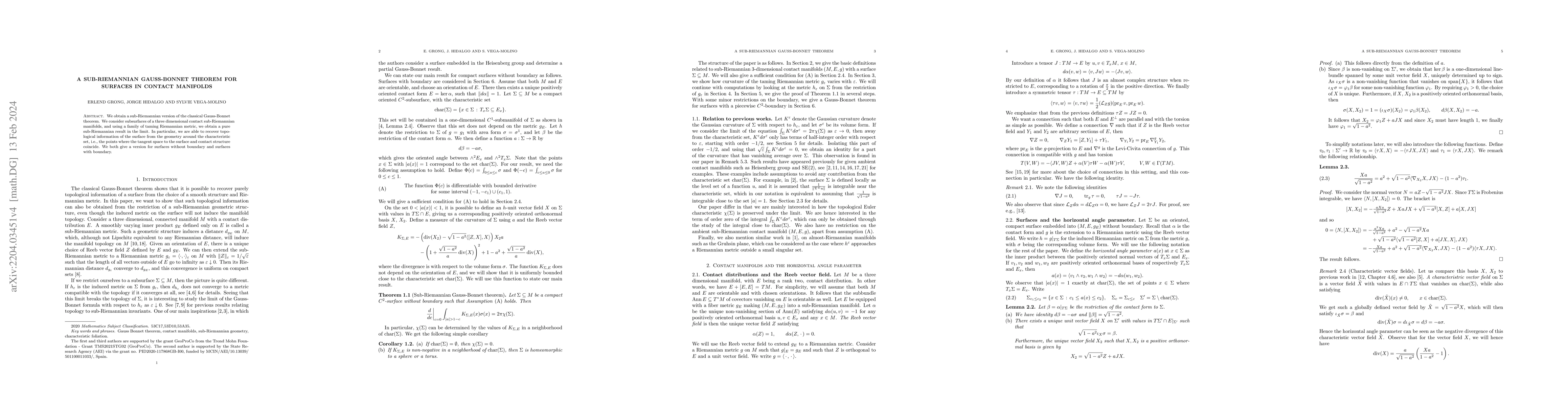 Thumbnail for A sub-Riemannian Gauss-Bonnet theorem for surfaces in contact manifolds