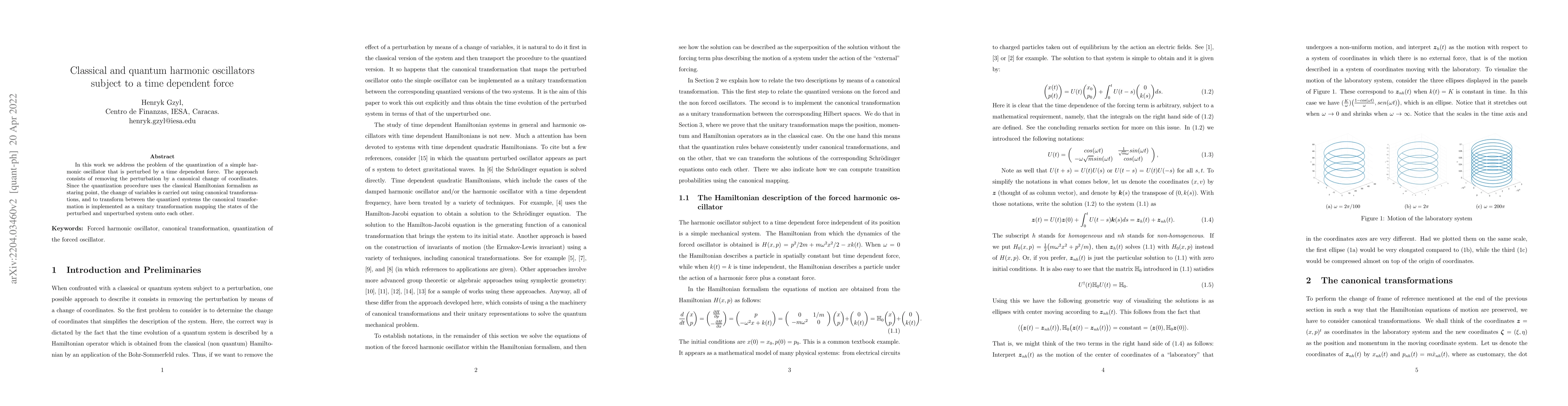 Thumbnail for Classical and quantum harmonic oscillators subject to a time dependent
  force