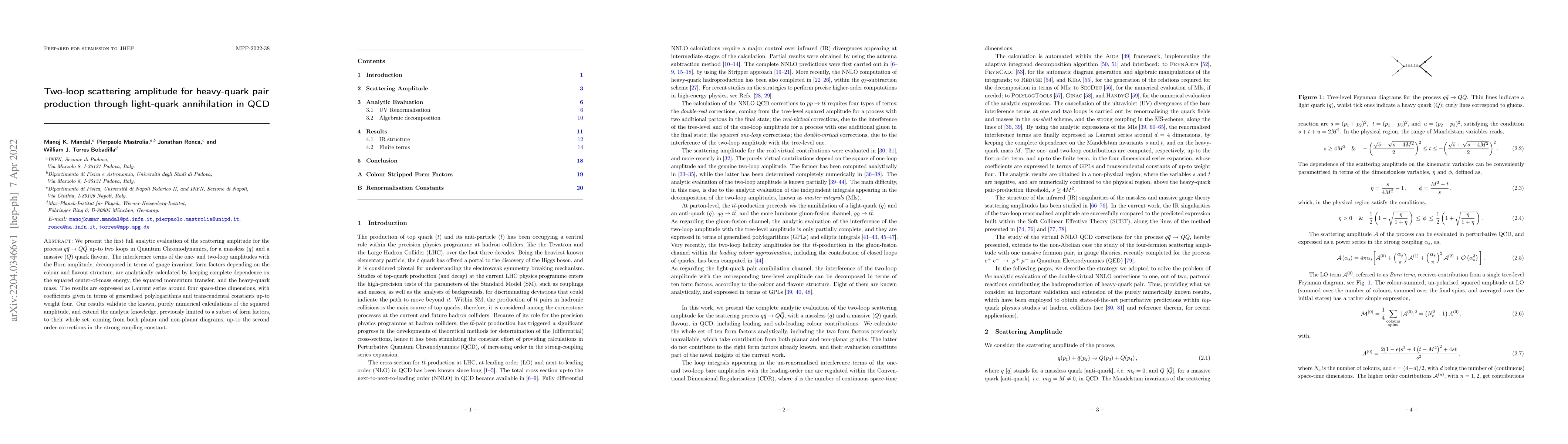 Thumbnail for Two-loop scattering amplitude for heavy-quark pair production through
  light-quark annihilation in QCD