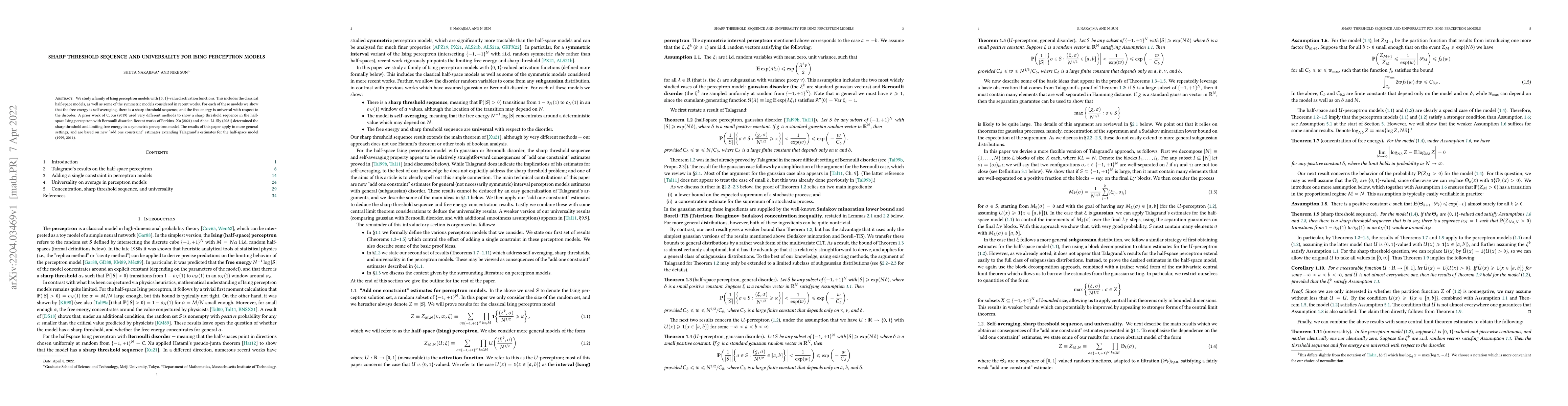 Thumbnail for Sharp threshold sequence and universality for Ising perceptron models