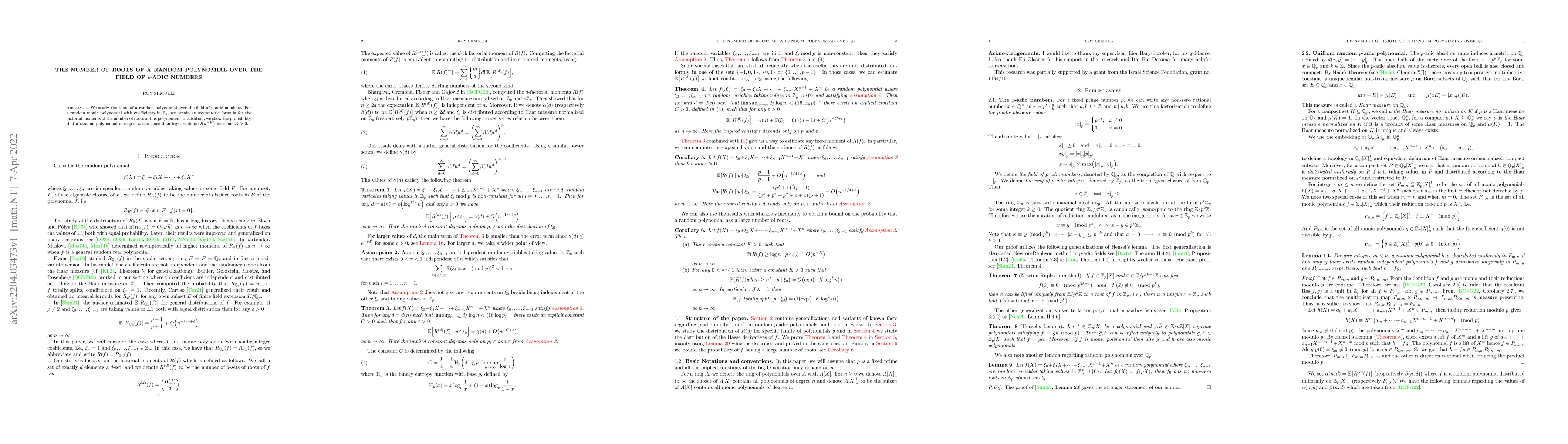 Thumbnail for The Number of Roots of a Random Polynomial over The Field of $p$-adic
  Numbers