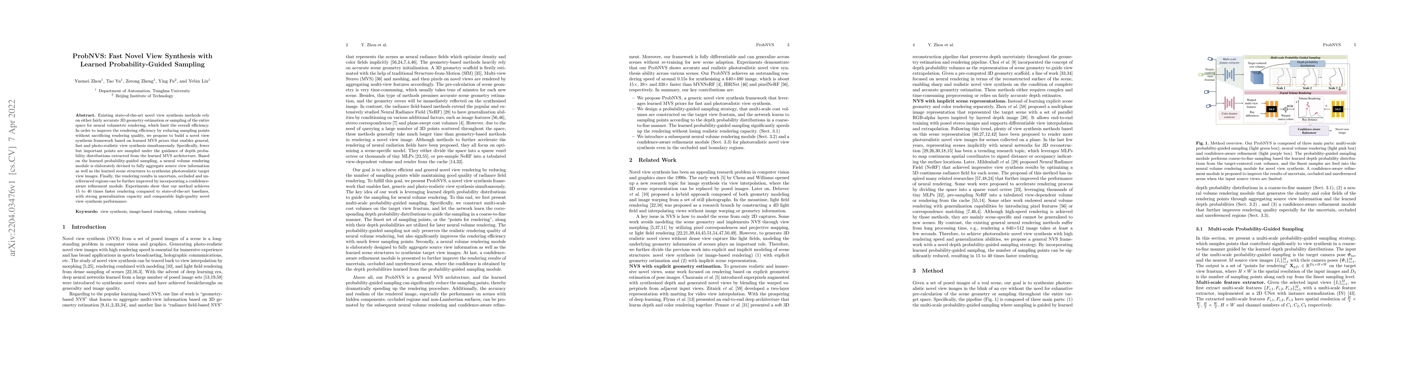 Thumbnail for ProbNVS: Fast Novel View Synthesis with Learned Probability-Guided
  Sampling