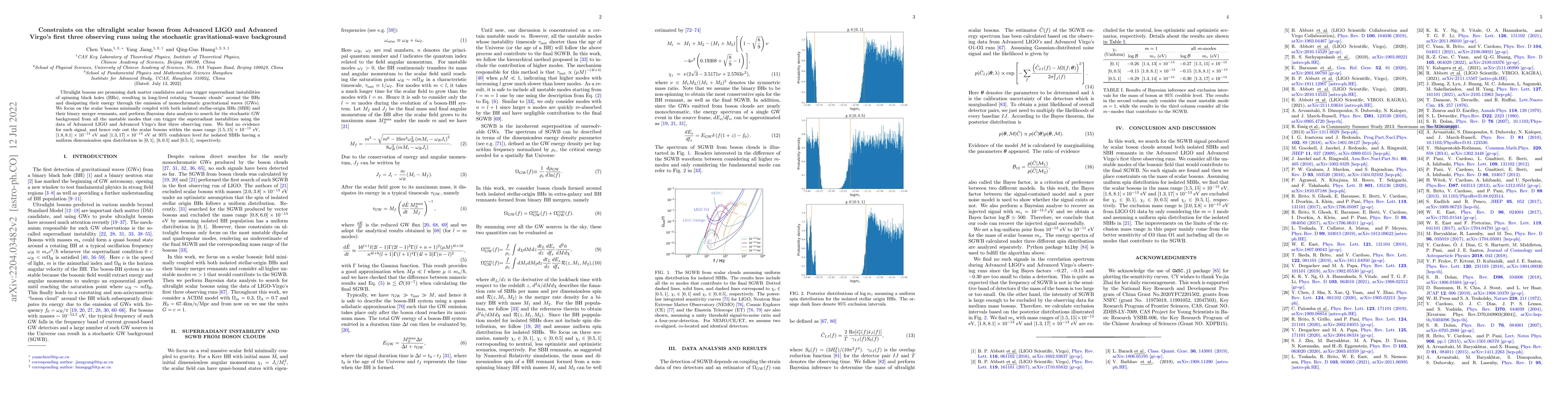 Thumbnail for Constraints on the ultralight scalar boson from Advanced LIGO and
  Advanced Virgo's first three observing runs using the stochastic
  gravitational-wave background