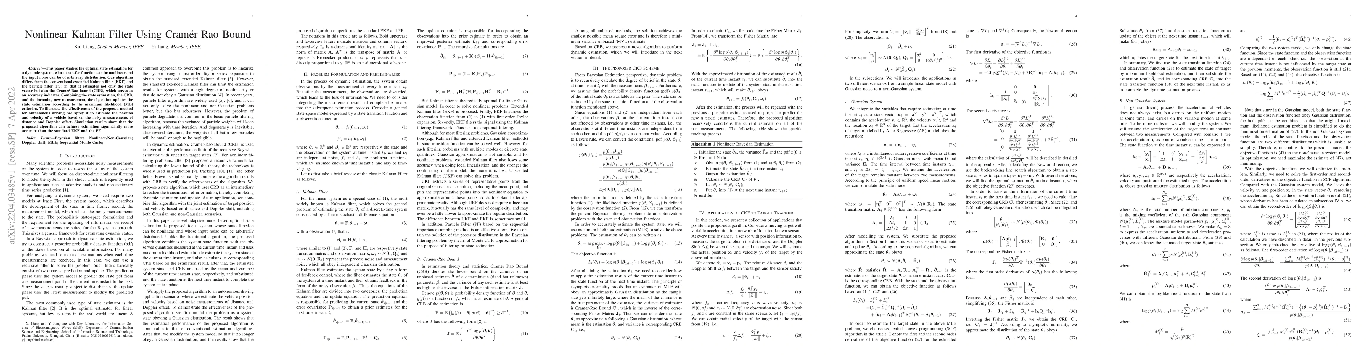 Thumbnail for Nonlinear Kalman Filter Using Cramer Rao Bound