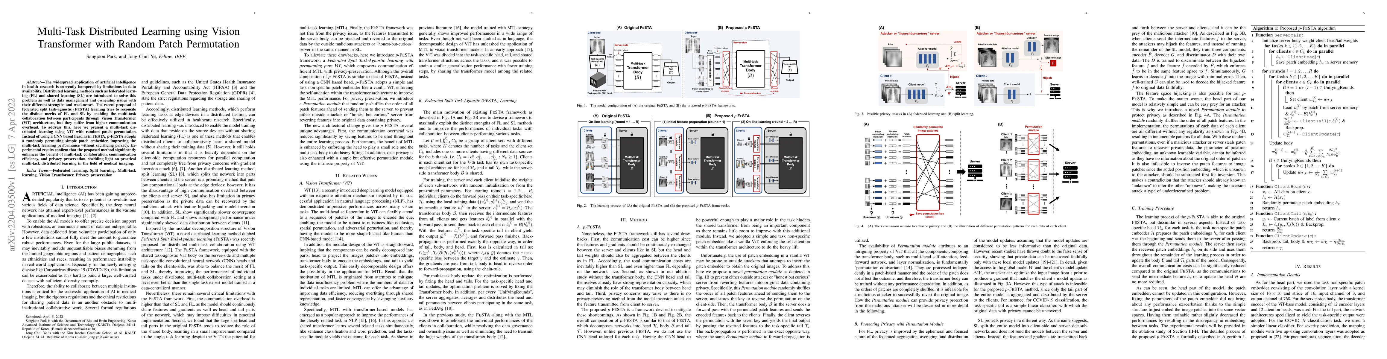Thumbnail for Multi-Task Distributed Learning using Vision Transformer with Random
  Patch Permutation