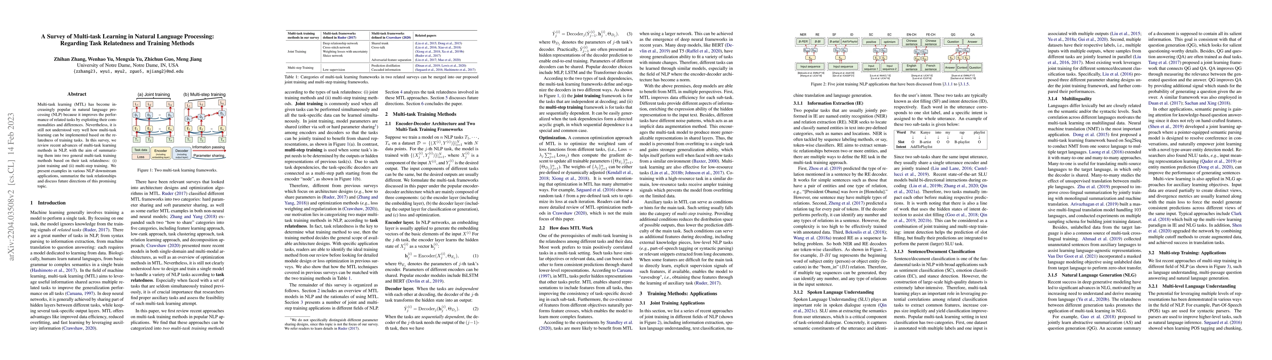 Thumbnail for A Survey of Multi-task Learning in Natural Language Processing:
  Regarding Task Relatedness and Training Methods