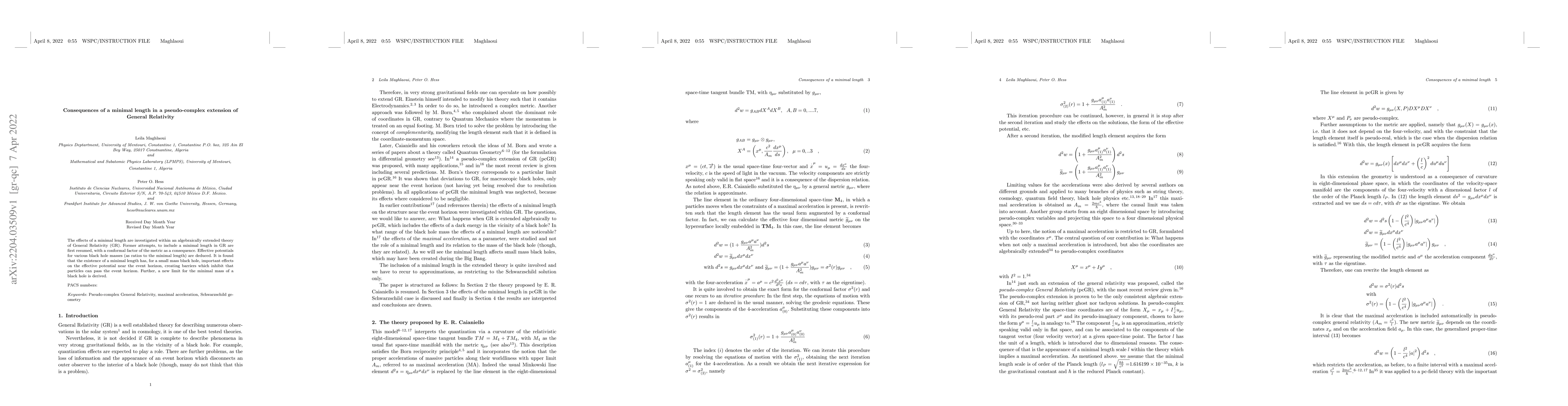 Thumbnail for Consequences of a minimal length in a pseudo-complex extension of
  General Relativity