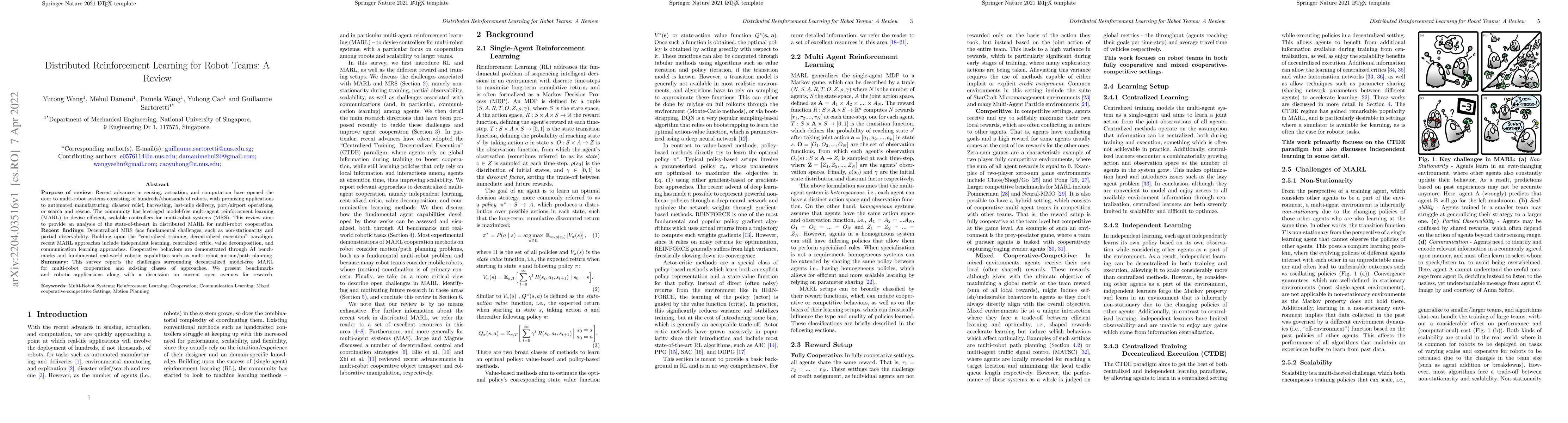 Thumbnail for Distributed Reinforcement Learning for Robot Teams: A Review