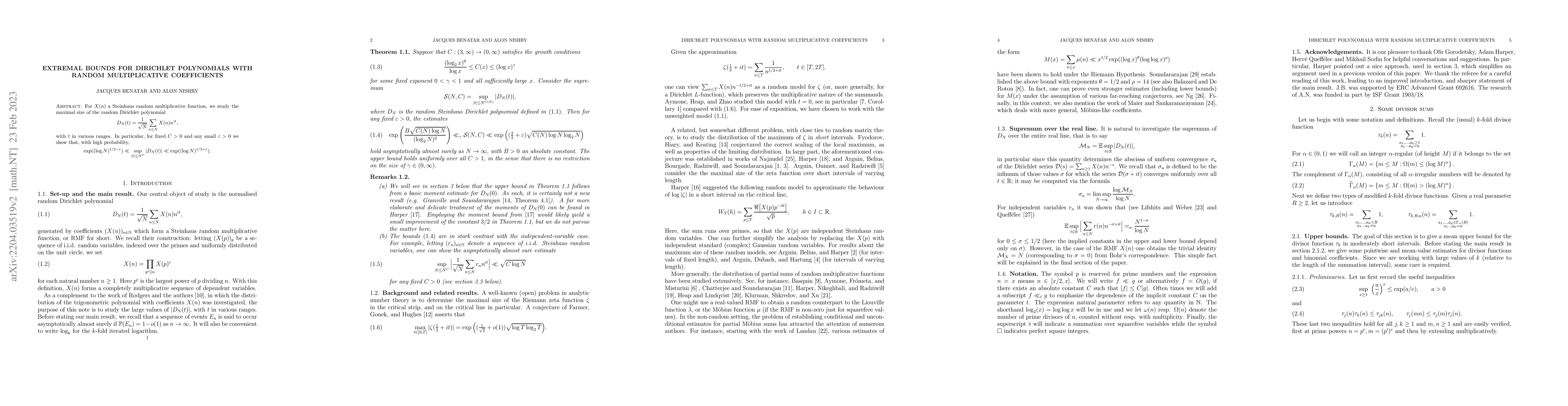 Thumbnail for Extremal bounds for Dirichlet polynomials with random multiplicative
  coefficients