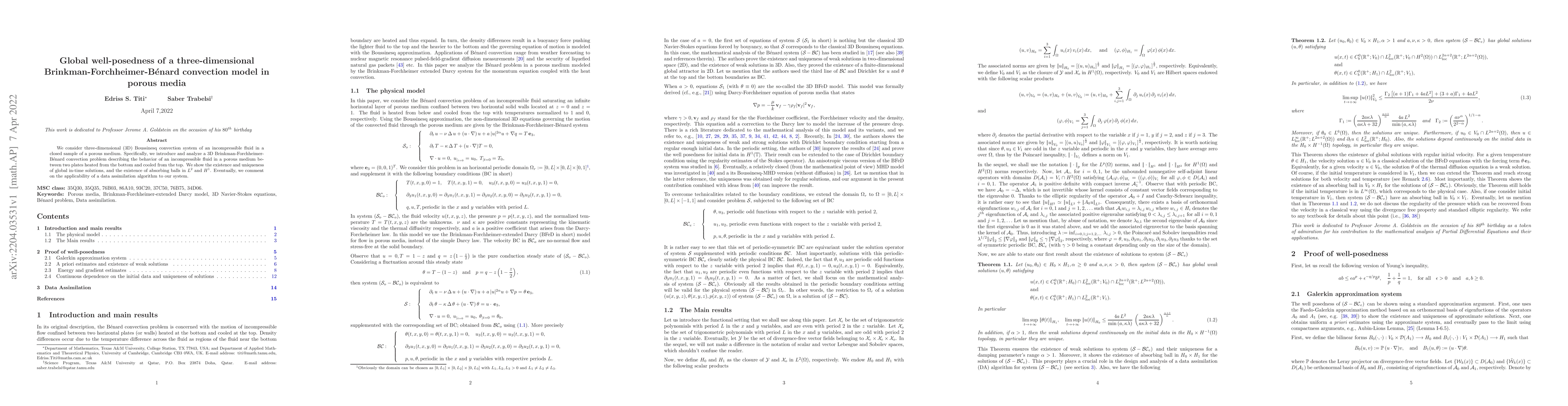 Thumbnail for Global well-posedness of a three-dimensional
  Brinkman-Forchheimer-B\'enard convection model in porous media