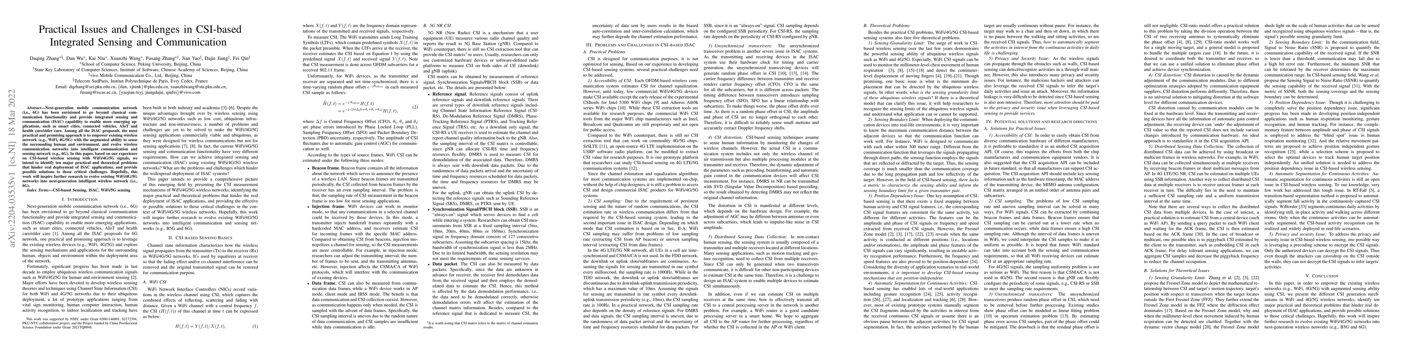 Thumbnail for Practical Issues and Challenges in CSI-based Integrated Sensing and
  Communication