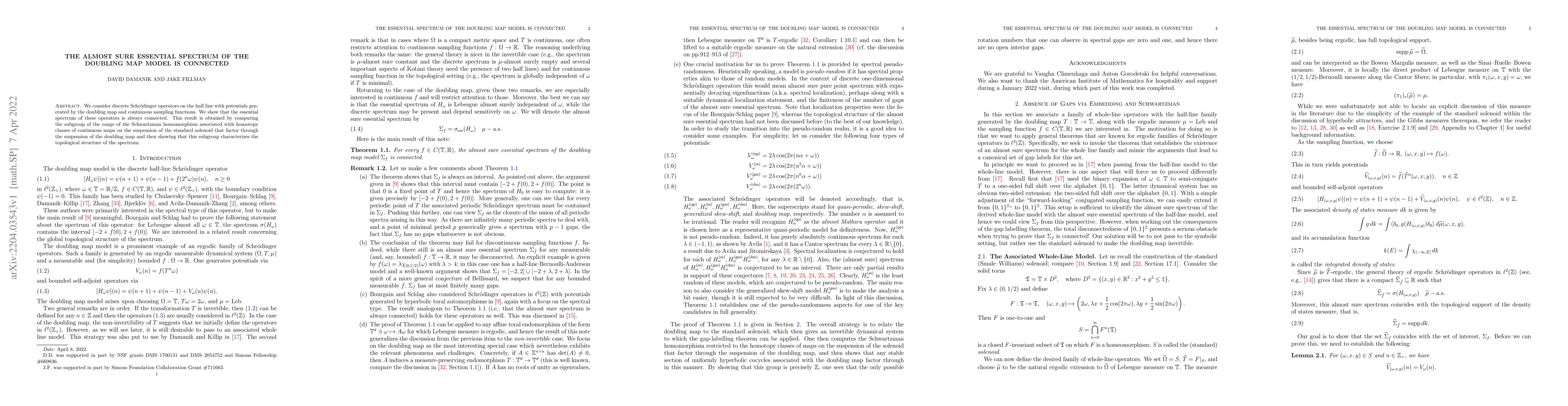 Thumbnail for The Almost Sure Essential Spectrum of the Doubling Map Model is
  Connected