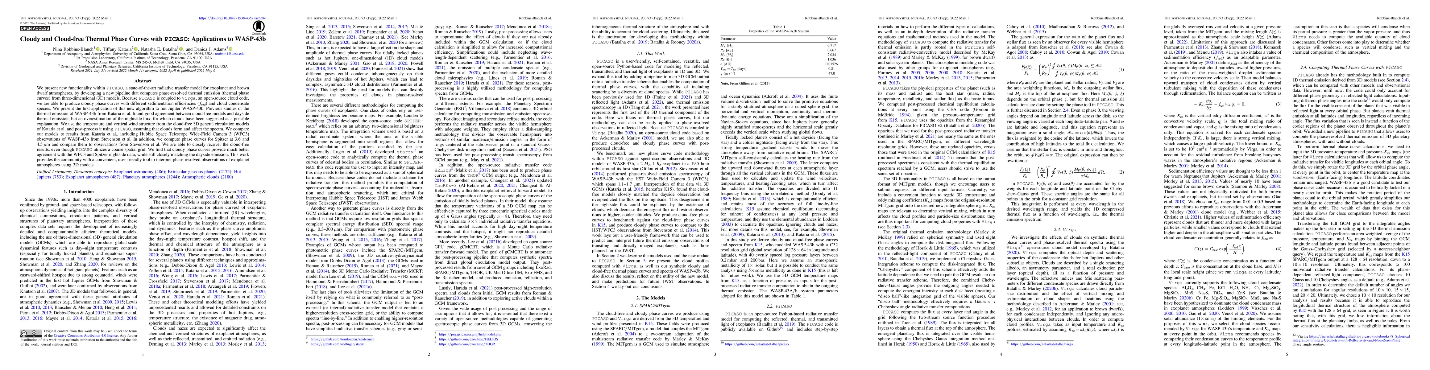 Thumbnail for Cloudy and Cloud-free Thermal Phase Curves with PICASO: Applications to
  WASP-43b