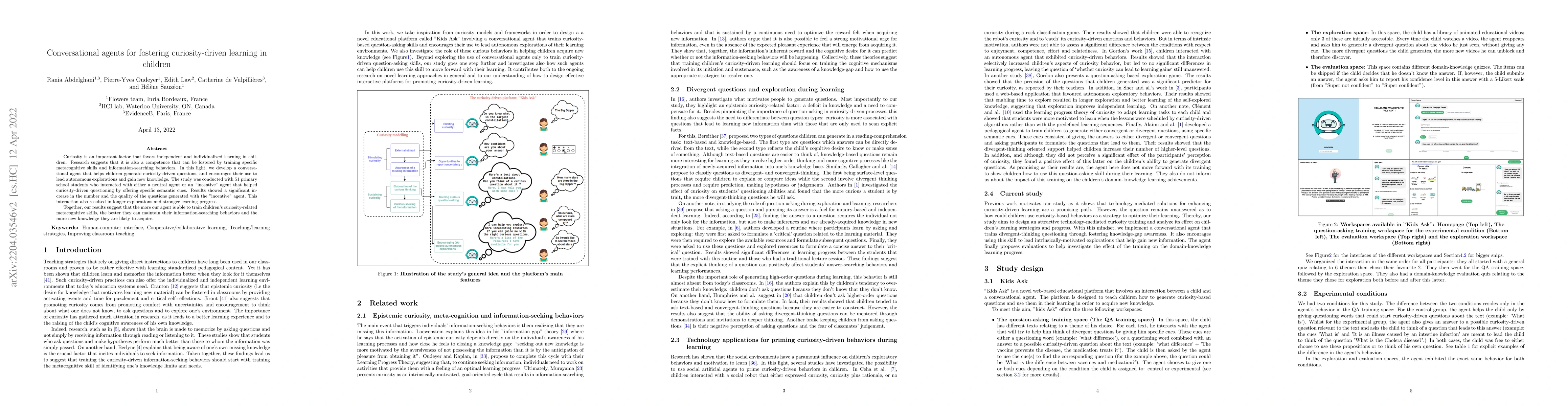 Thumbnail for Conversational agents for fostering curiosity-driven learning in
  children