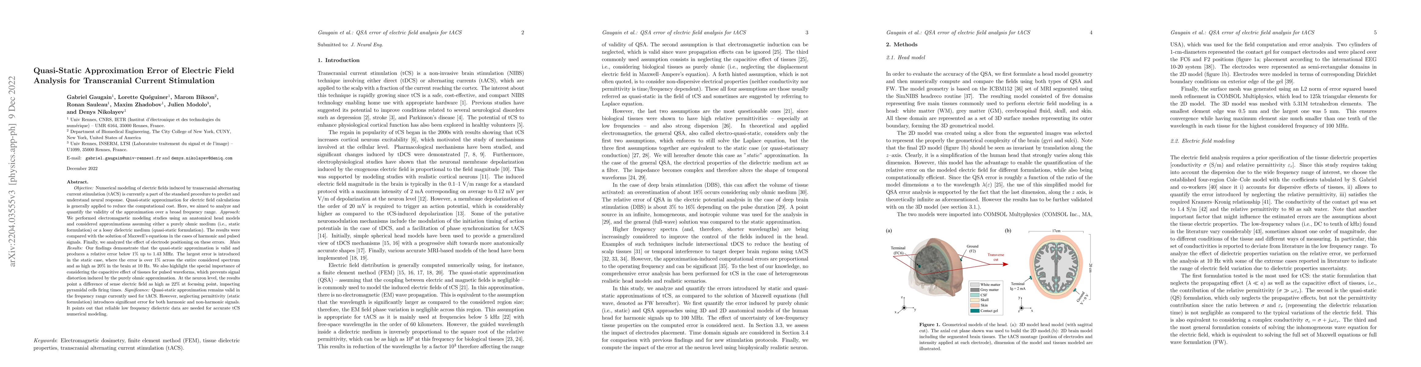 Thumbnail for Quasi-Static Approximation Error of Electric Field Analysis for
  Transcranial Current Stimulation