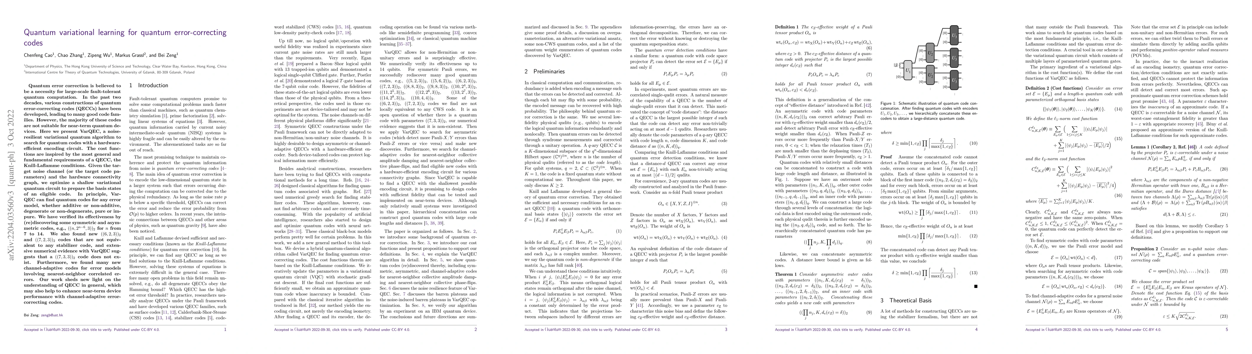 Thumbnail for Quantum variational learning for quantum error-correcting codes