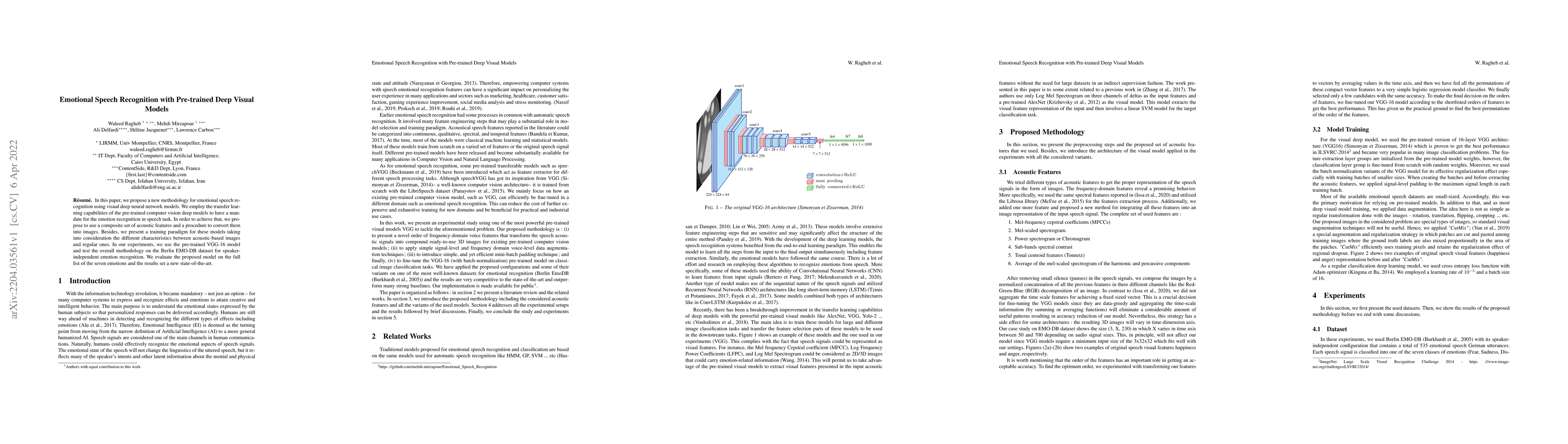 Thumbnail for Emotional Speech Recognition with Pre-trained Deep Visual Models