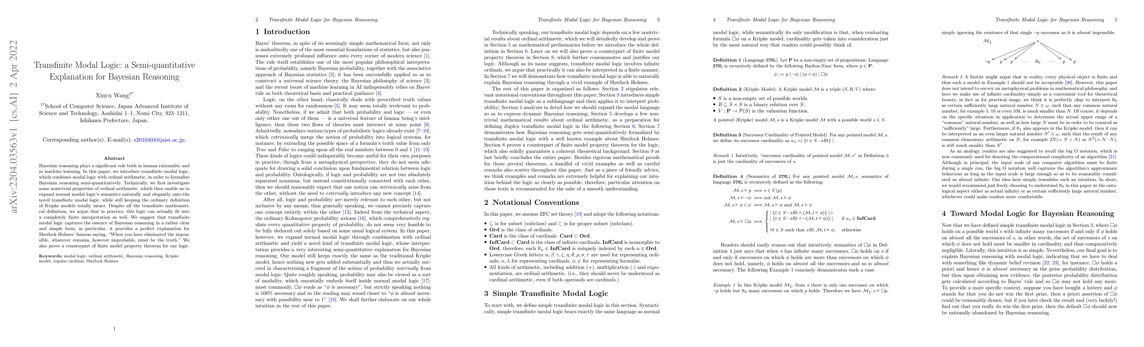 Thumbnail for Transfinite Modal Logic: a Semi-quantitative Explanation for Bayesian
  Reasoning