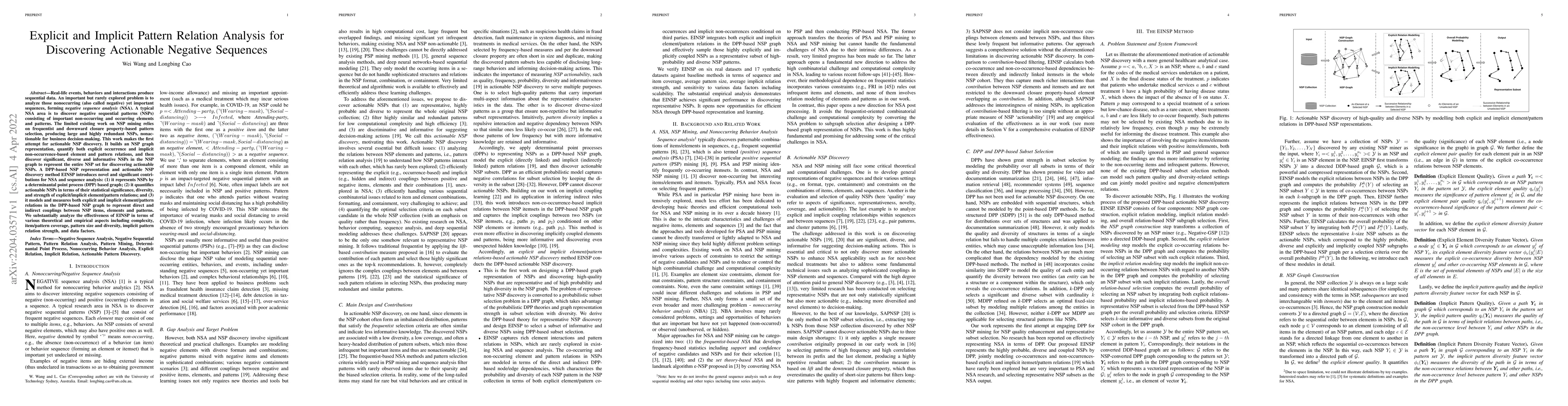 Thumbnail for Explicit and Implicit Pattern Relation Analysis for Discovering
  Actionable Negative Sequences