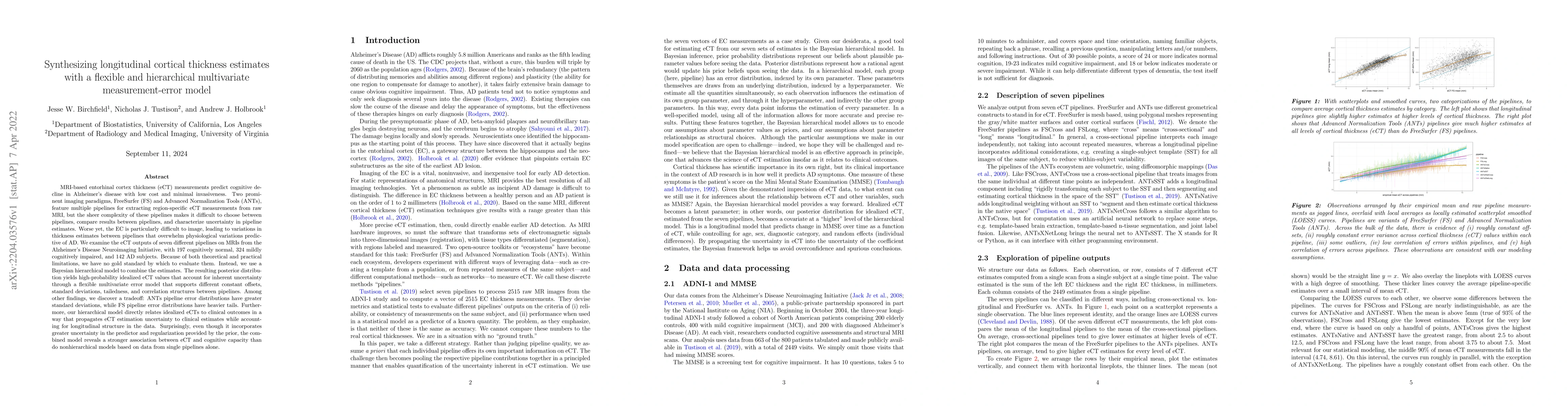 Thumbnail for Synthesizing longitudinal cortical thickness estimates with a flexible
  and hierarchical multivariate measurement-error model