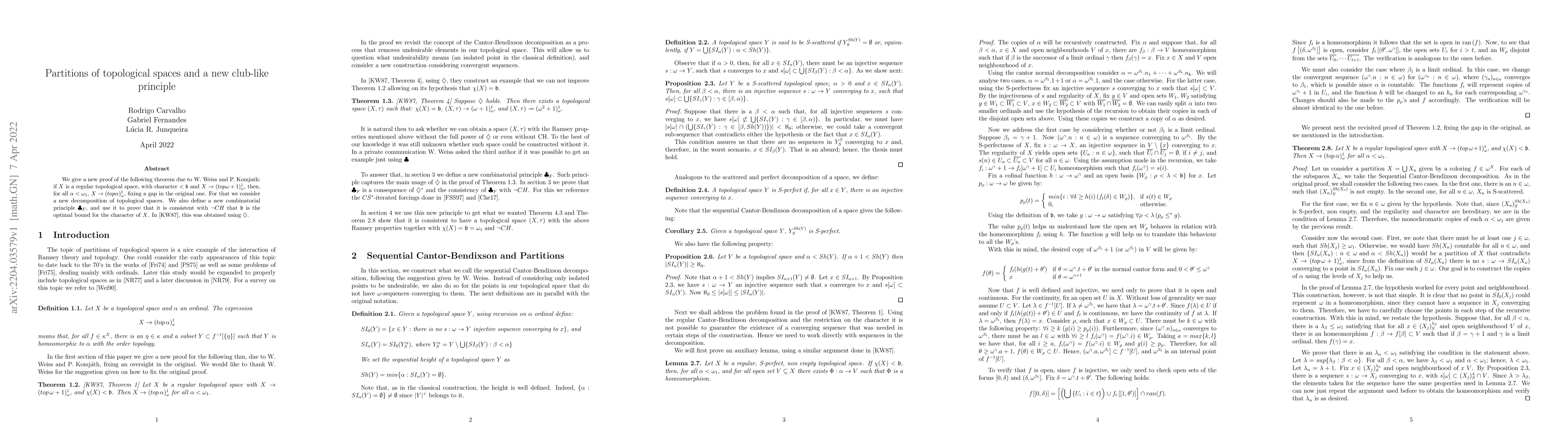 Thumbnail for Partitions of topological spaces and a new club-like principle
