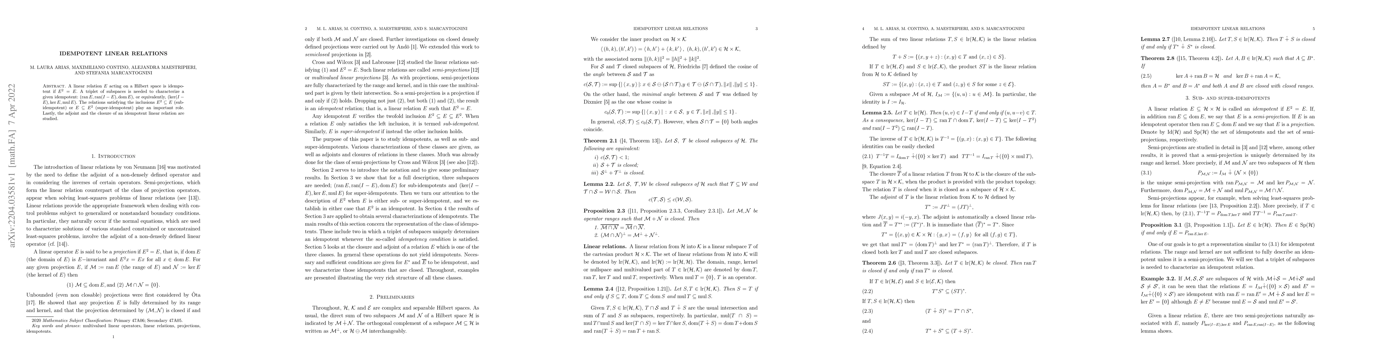 Thumbnail for Idempotent linear relations