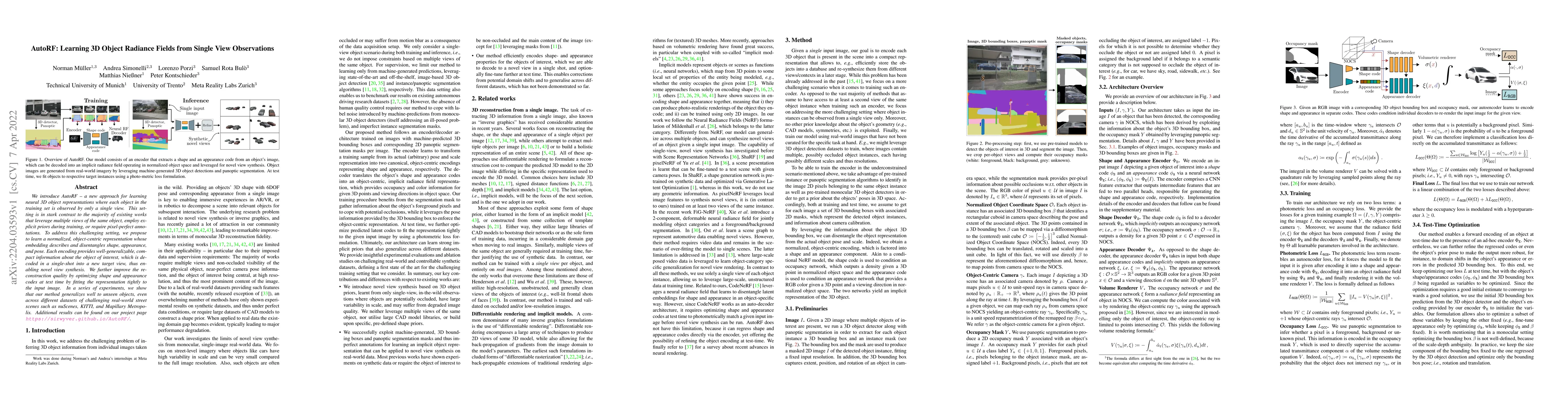 Thumbnail for AutoRF: Learning 3D Object Radiance Fields from Single View Observations