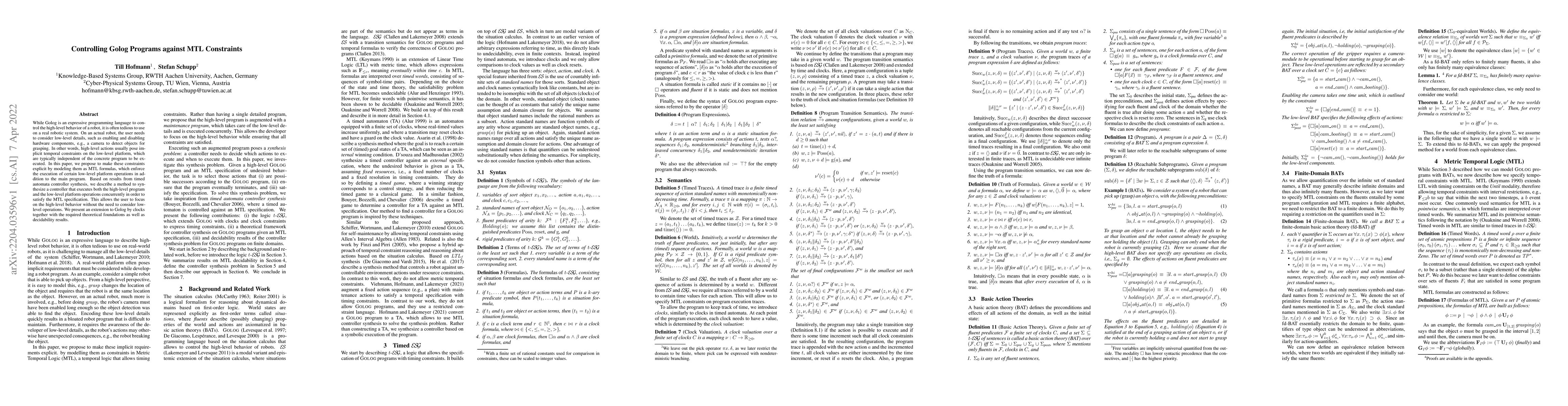Thumbnail for Controlling Golog Programs against MTL Constraints