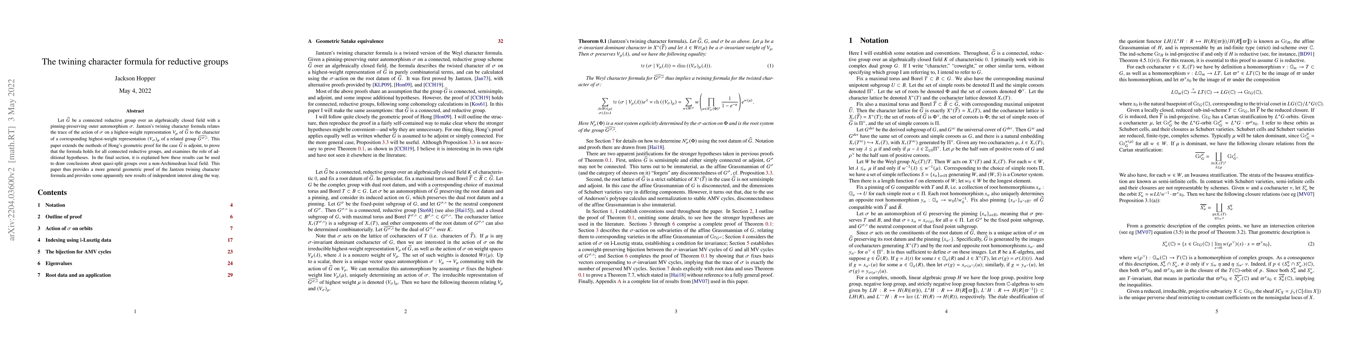 Thumbnail for The twining character formula for reductive groups