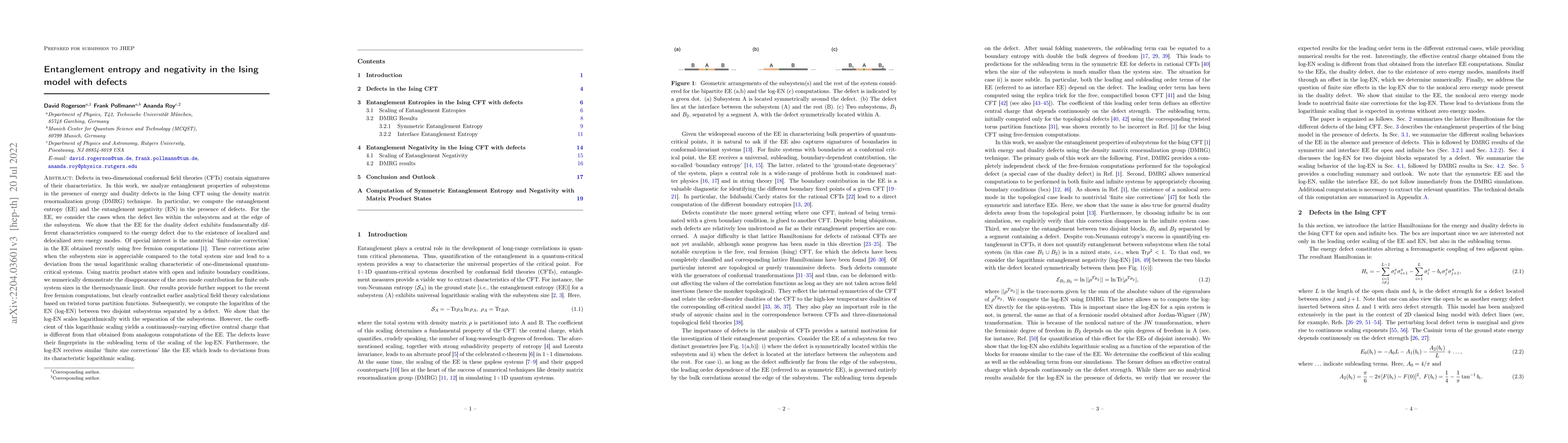 Thumbnail for Entanglement entropy and negativity in the Ising model with defects