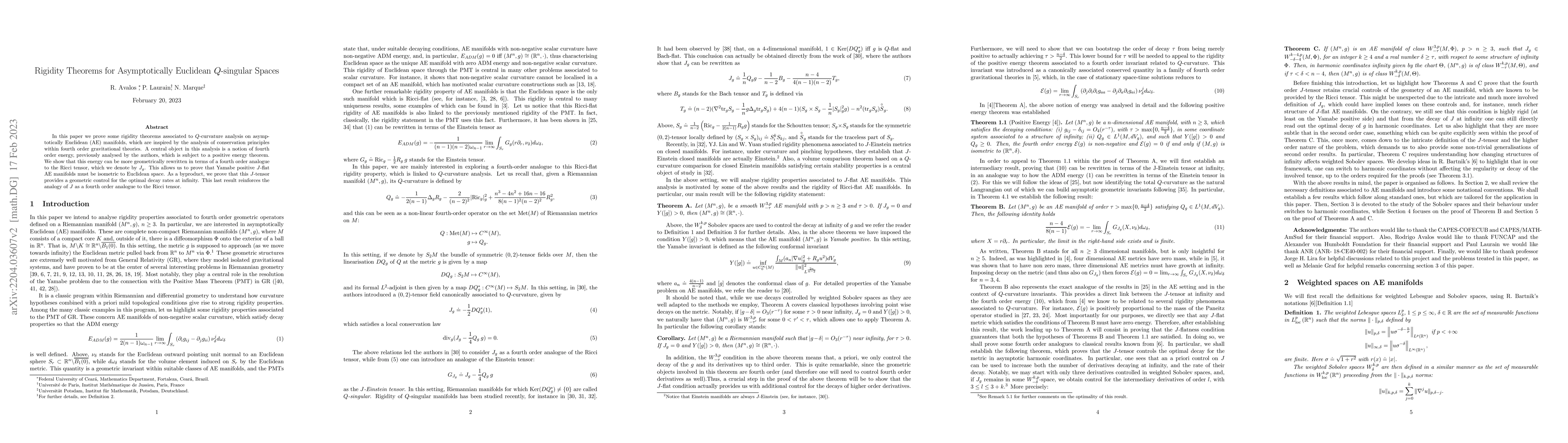 Thumbnail for Rigidity Theorems for Asymptotically Euclidean $Q$-singular Spaces
