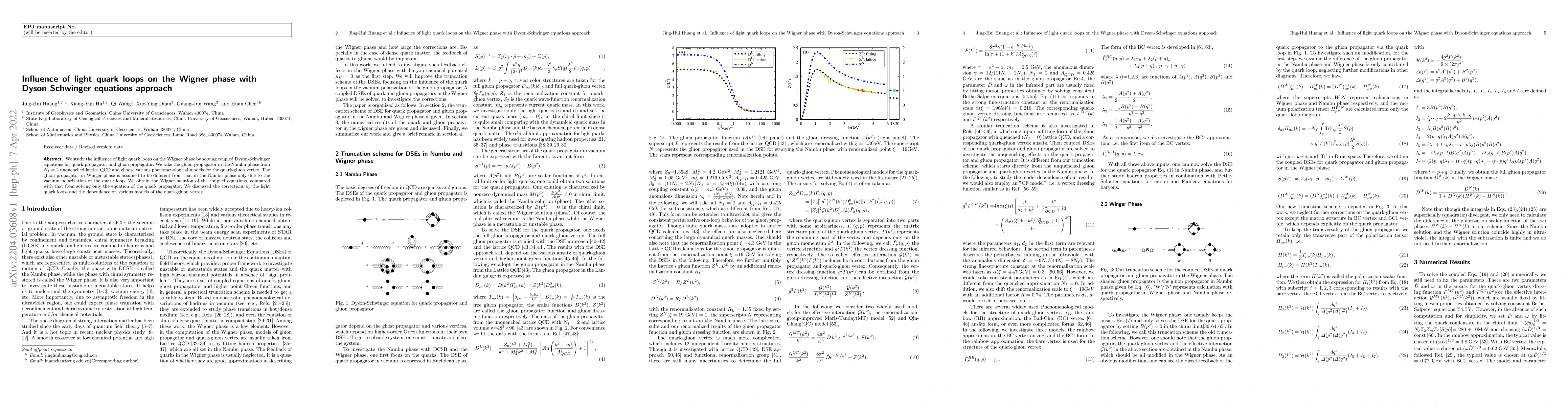 Thumbnail for Influence of light quark loops on the Wigner phase with Dyson-Schwinger
  equations approach