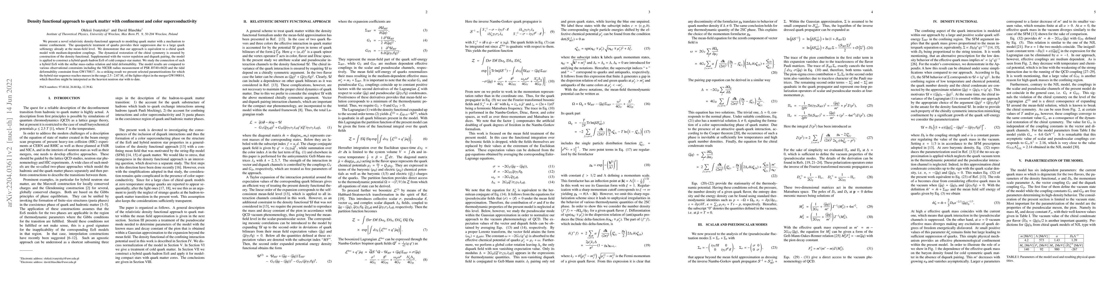 Thumbnail for Density functional approach to quark matter with confinement and color
  superconductivity