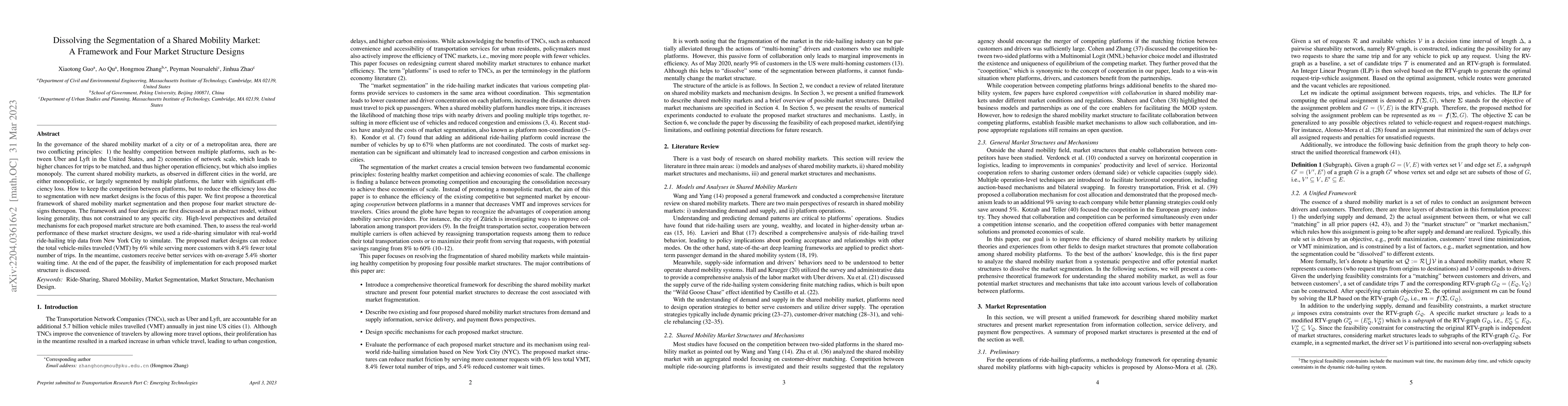Thumbnail for Dissolving the Segmentation of a Shared Mobility Market: A Framework and
  Four Market Structure Designs