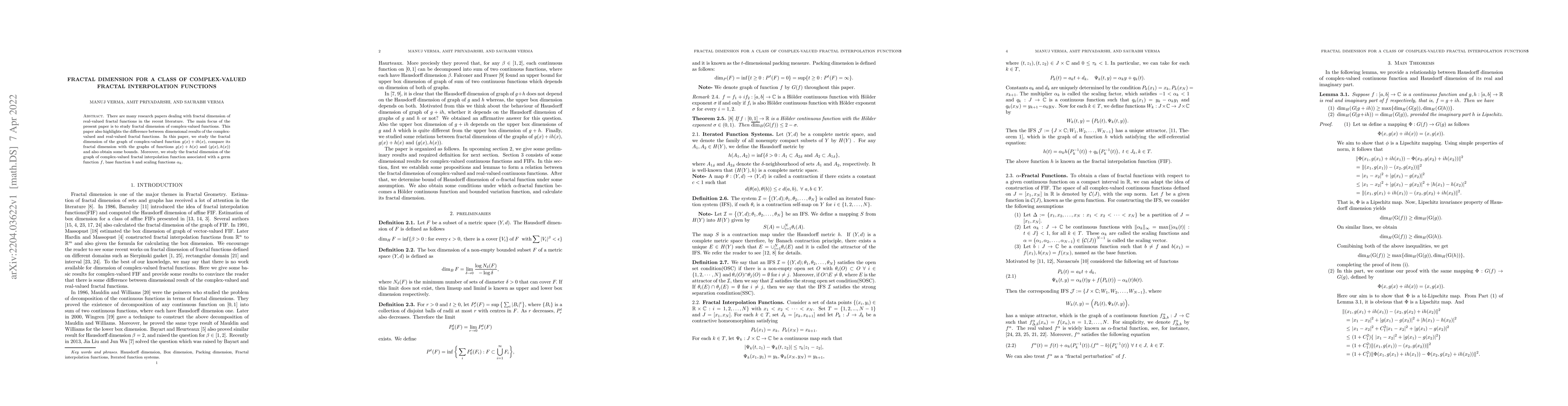 Thumbnail for Fractal dimension for a class of complex-valued fractal interpolation
  functions
