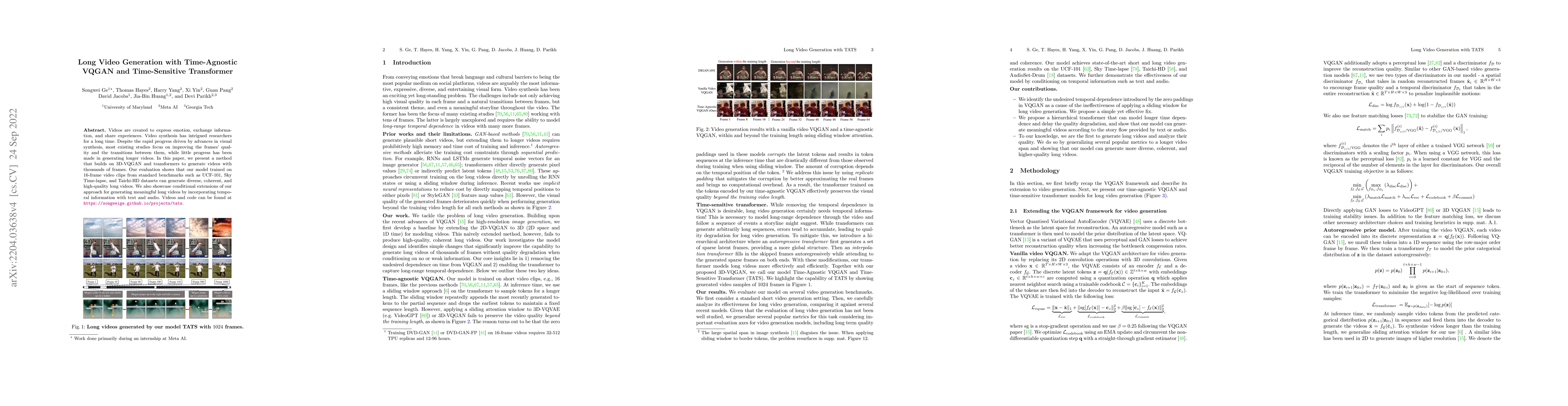 Thumbnail for Long Video Generation with Time-Agnostic VQGAN and Time-Sensitive
  Transformer