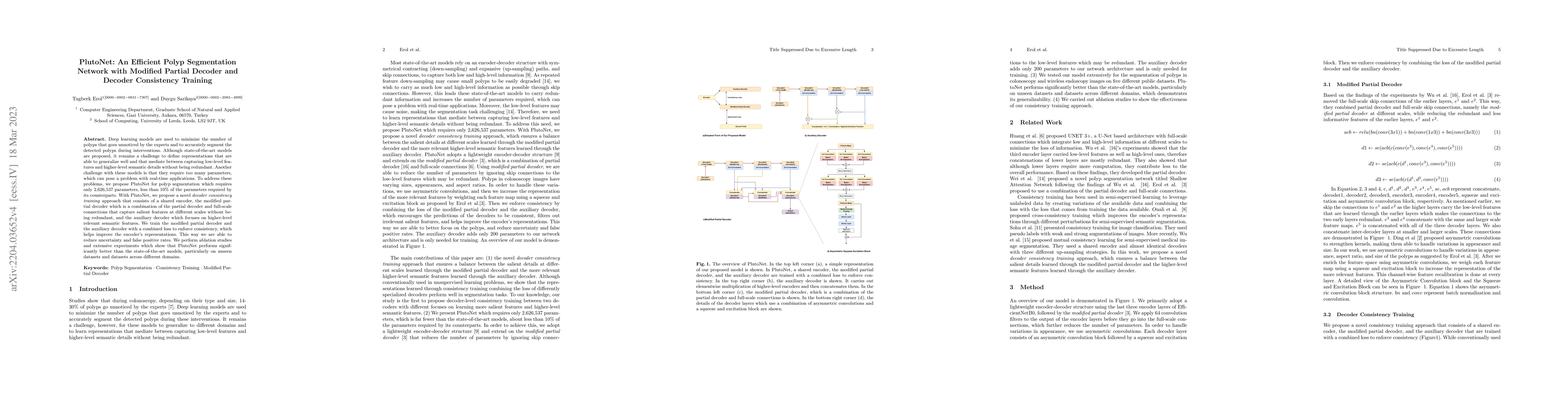 Thumbnail for PlutoNet: An Efficient Polyp Segmentation Network with Modified Partial
  Decoder and Decoder Consistency Training