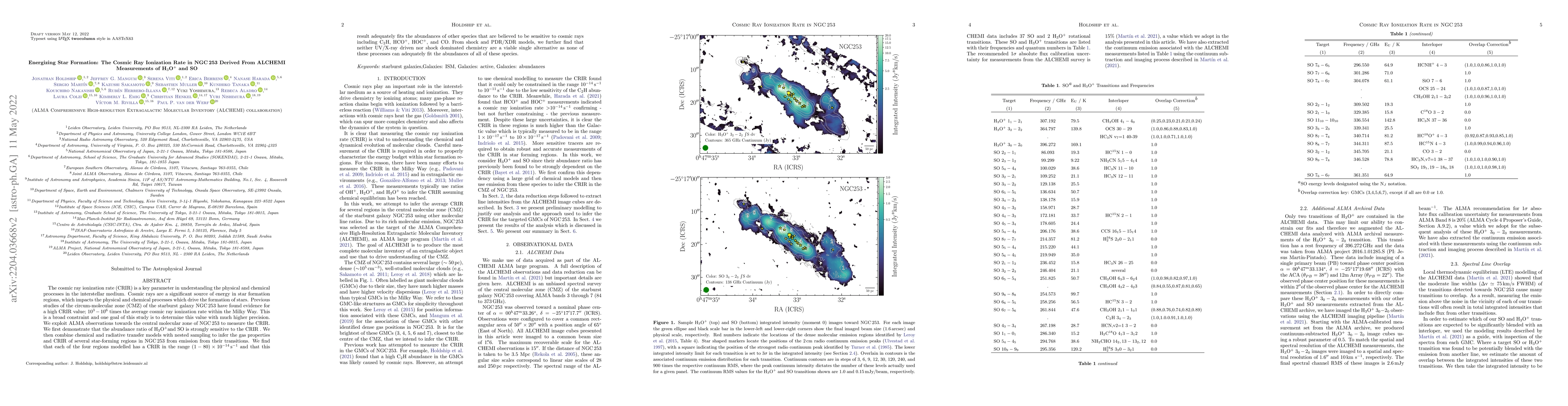 Thumbnail for Energizing Star Formation: The Cosmic Ray Ionization Rate in NGC 253
  Derived From ALCHEMI Measurements of H$_3$O$^+$ and SO