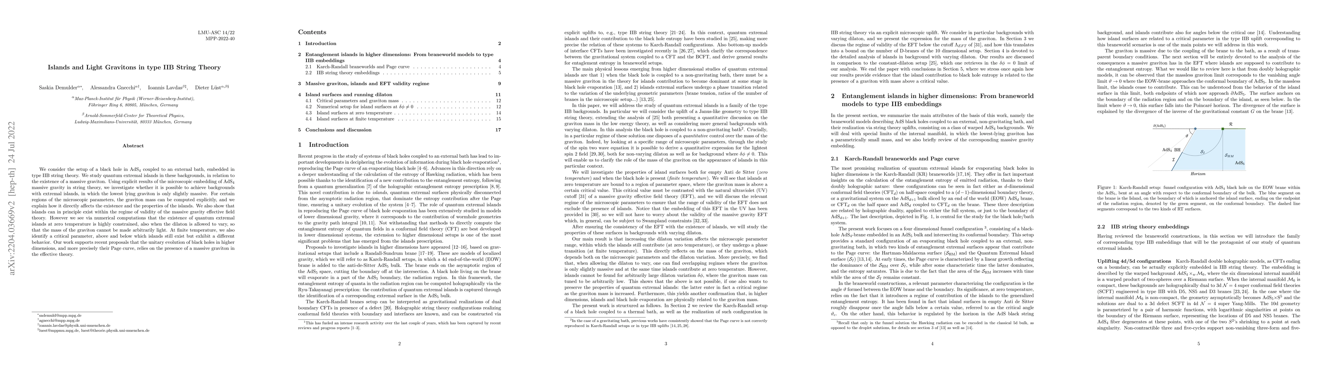 Thumbnail for Islands and Light Gravitons in type IIB String Theory